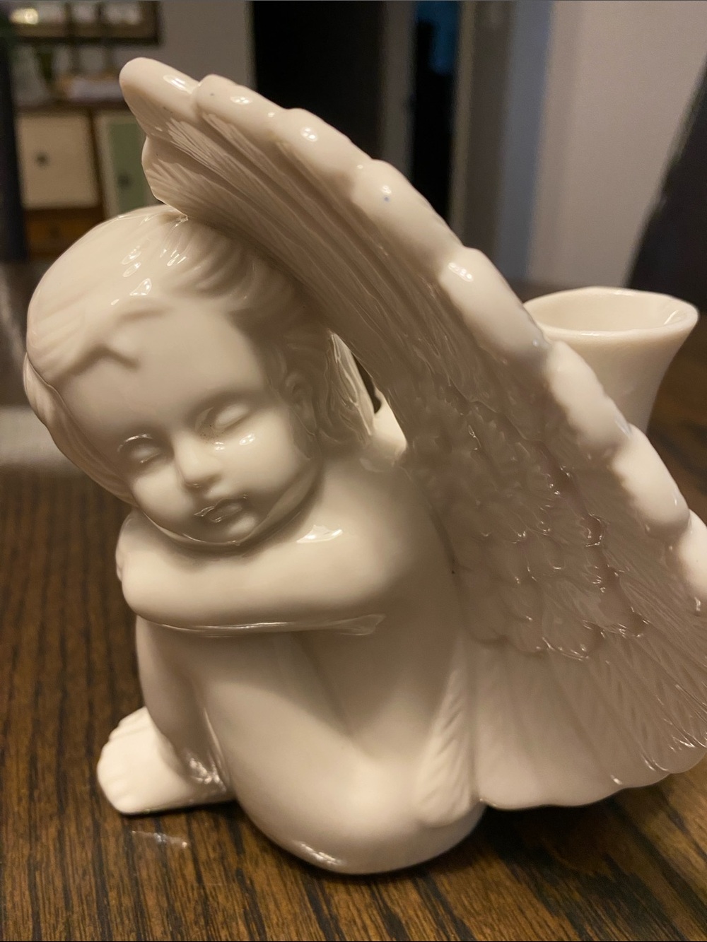 White Ceramic Angel Figurine Home Accent